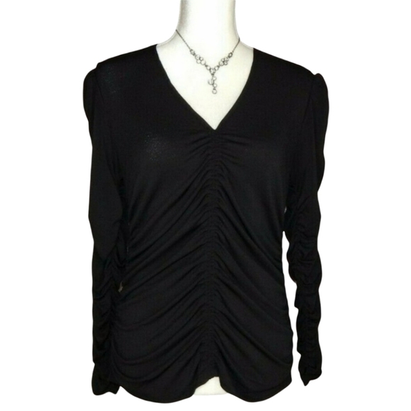 NWT Joie Black Long-Sleeve Ruched Bodycon Puff Sleeve Blouse - Picture 2 of 7